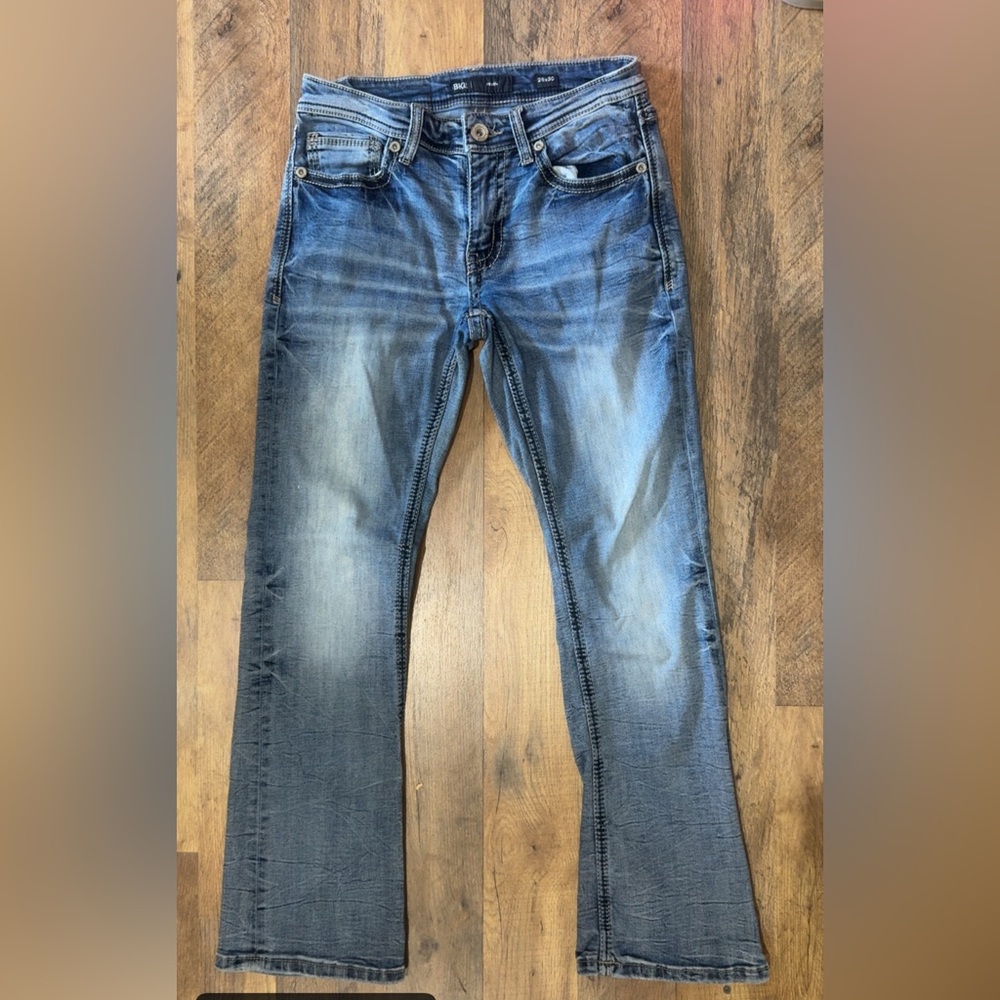 BKE Men's Faded Blue Bootcut Jeans